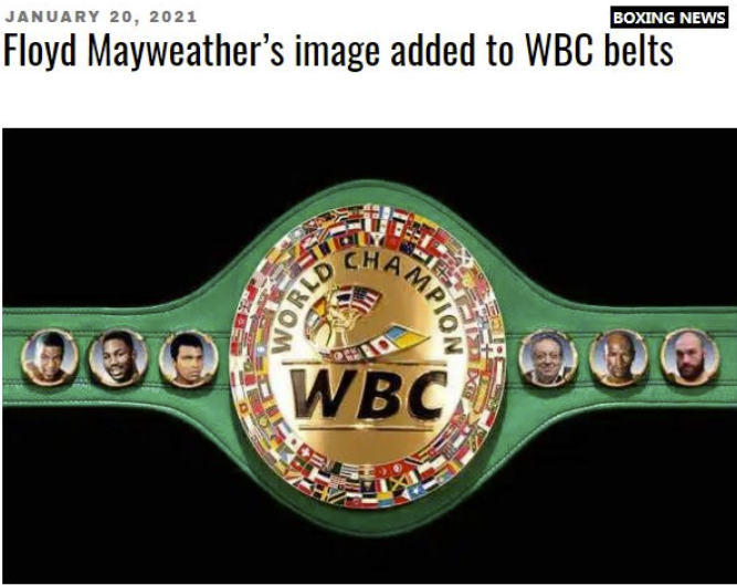 WBC宣布将梅威瑟头像印在金腰带上 与拳王阿里并肩