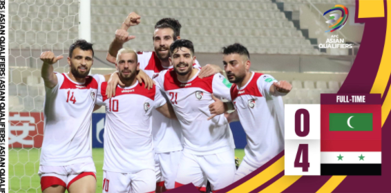 世预赛-叙利亚三获点球4-0完胜马尔代夫 领先中国8分
