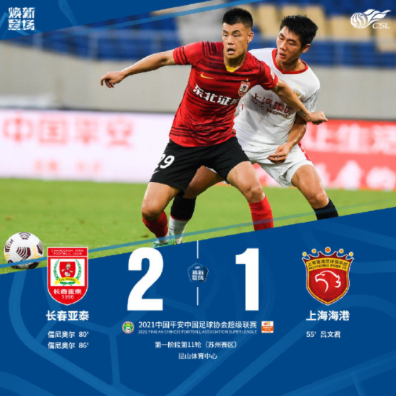 中超-长春亚泰2-1战胜上海海港 吕文君建功儒尼奥尔梅开二度