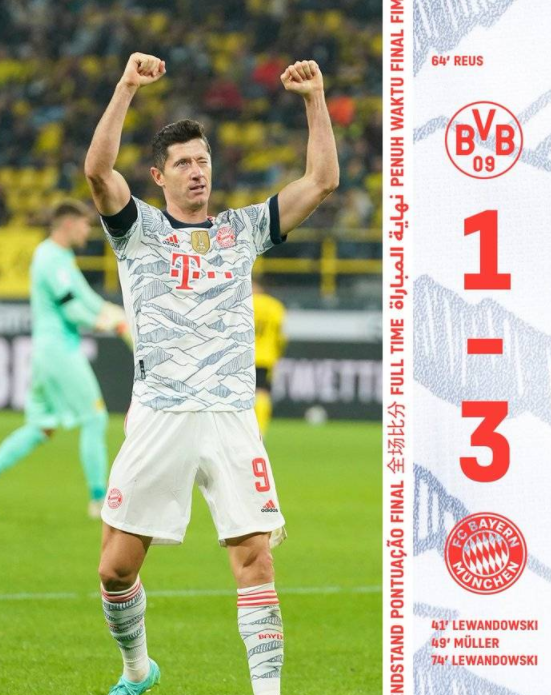 德超杯-拜仁3-1战胜多特卫冕冠军 莱万双响罗伊斯世界波
