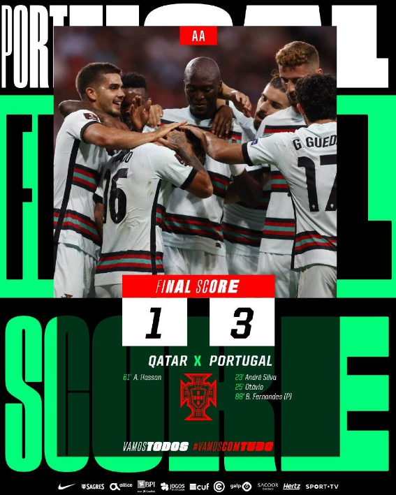 友谊赛-葡萄牙3-1九人卡塔尔 A席奥塔维尼奥先后头球破门B费点射