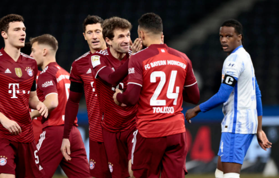 德甲-拜仁4-1胜柏林赫塔6分领跑 穆勒托利索萨内格纳布里破门