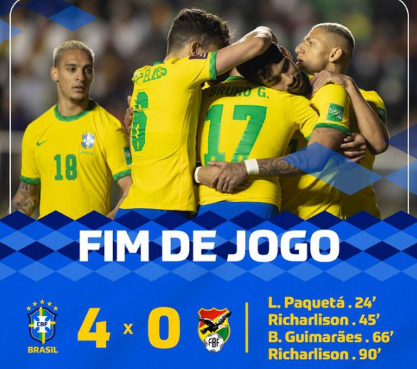 世预赛-巴西4-0玻利维亚 帕奎塔传射理查利森2球