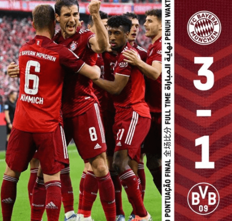 德甲-莱拜仁3-1多特成就十连冠伟业  万格纳布里破门
