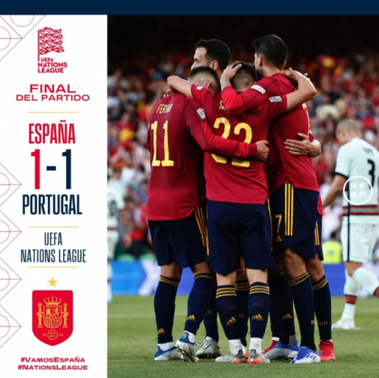 欧国联-西班牙主场1-1葡萄牙 莫拉塔破门坎塞洛助攻奥尔塔扳平