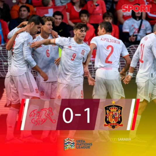欧国联-西班牙1-0击败瑞士取首胜 略伦特助攻萨拉维亚破门