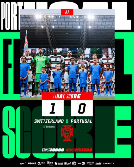 欧国联-葡萄牙0-1瑞士遭首败列第二 塞费罗维奇破门