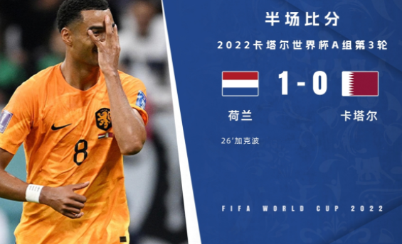 半场战报-荷兰1-0领先卡塔尔 加克波连续3场比赛破门