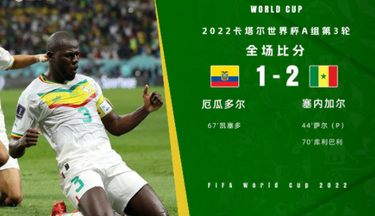 世界杯-塞内加尔2-1厄瓜多尔小组第2出线 库利巴利关键制胜球救主